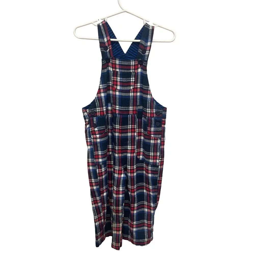 New Jojo Manam Bebe 18-24 Months 100% Cotton Blue Plaid Leg Snap Up Overalls